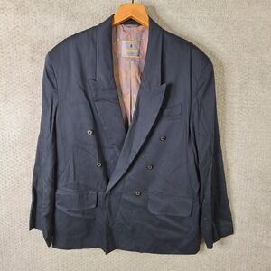 Bugatchi Uomo‎ Jacket Mens Large Black Double Breasted Blazer Rayon Blend
